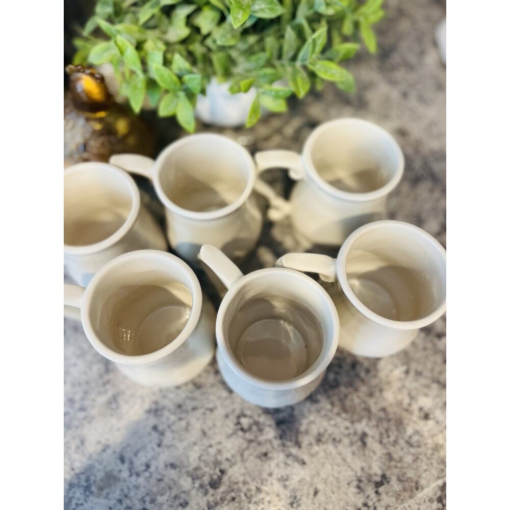 White Floral Pottery Coffee Mugs Marked Chartstone USA Set Of 6 Tea Cup - Picture 8 of 11